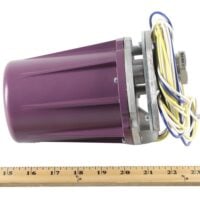 Honeywell C7061A1053 ultraviolet flame detector with purple housing, color-coded wires, and scale measurement for burner control systems