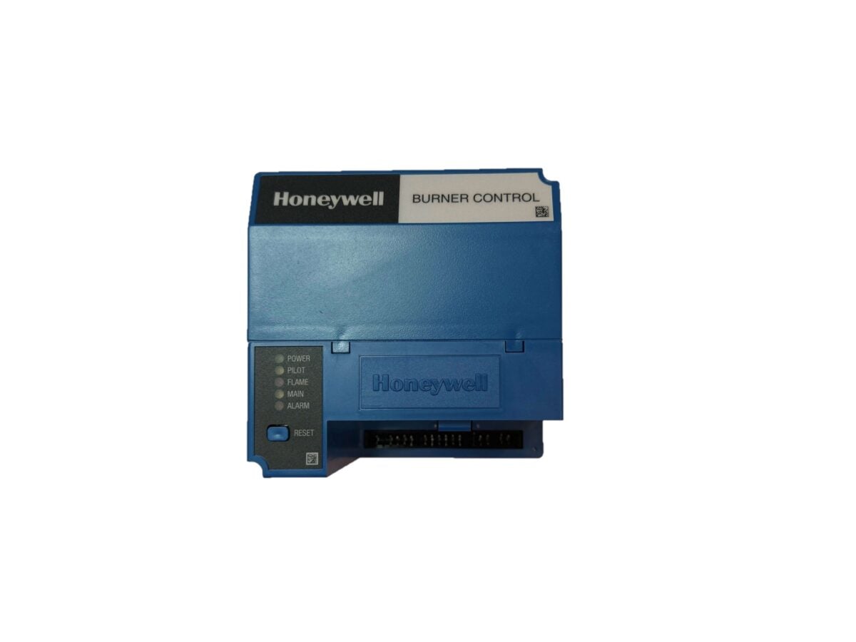 Front view of Honeywell RM7890A1015 burner control module for flame safeguard and boiler systems