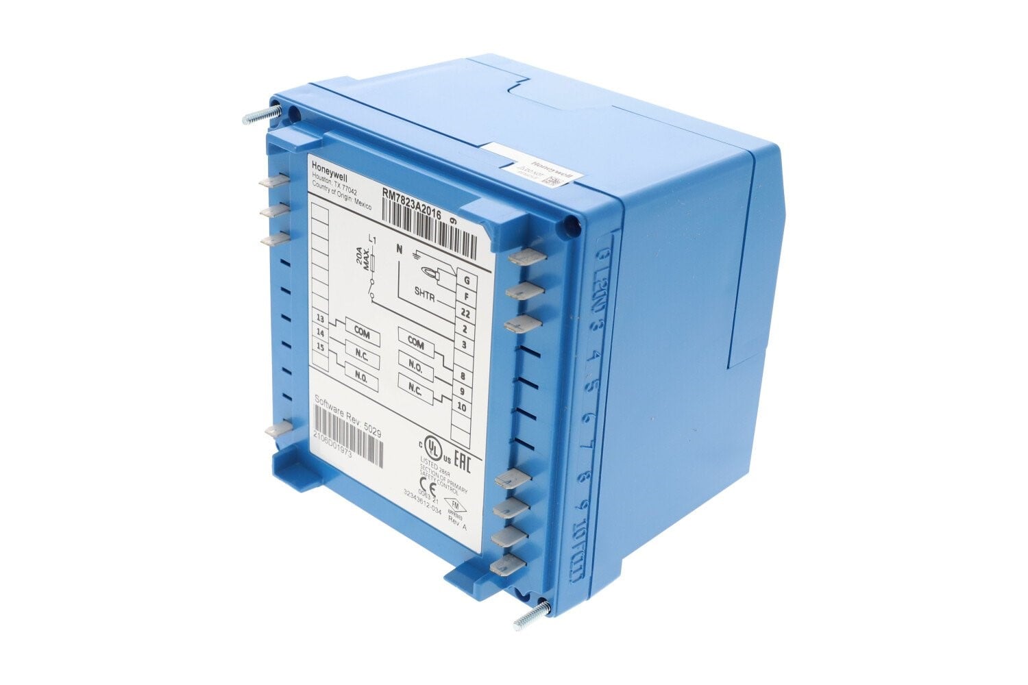 Honeywell RM7823A2016 Burner Control rear view showing terminal connections