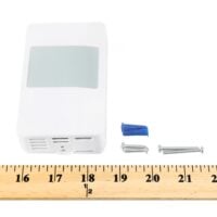 Siemens QAA22SS.EWNN room temperature sensor with ruler showing compact dimensions