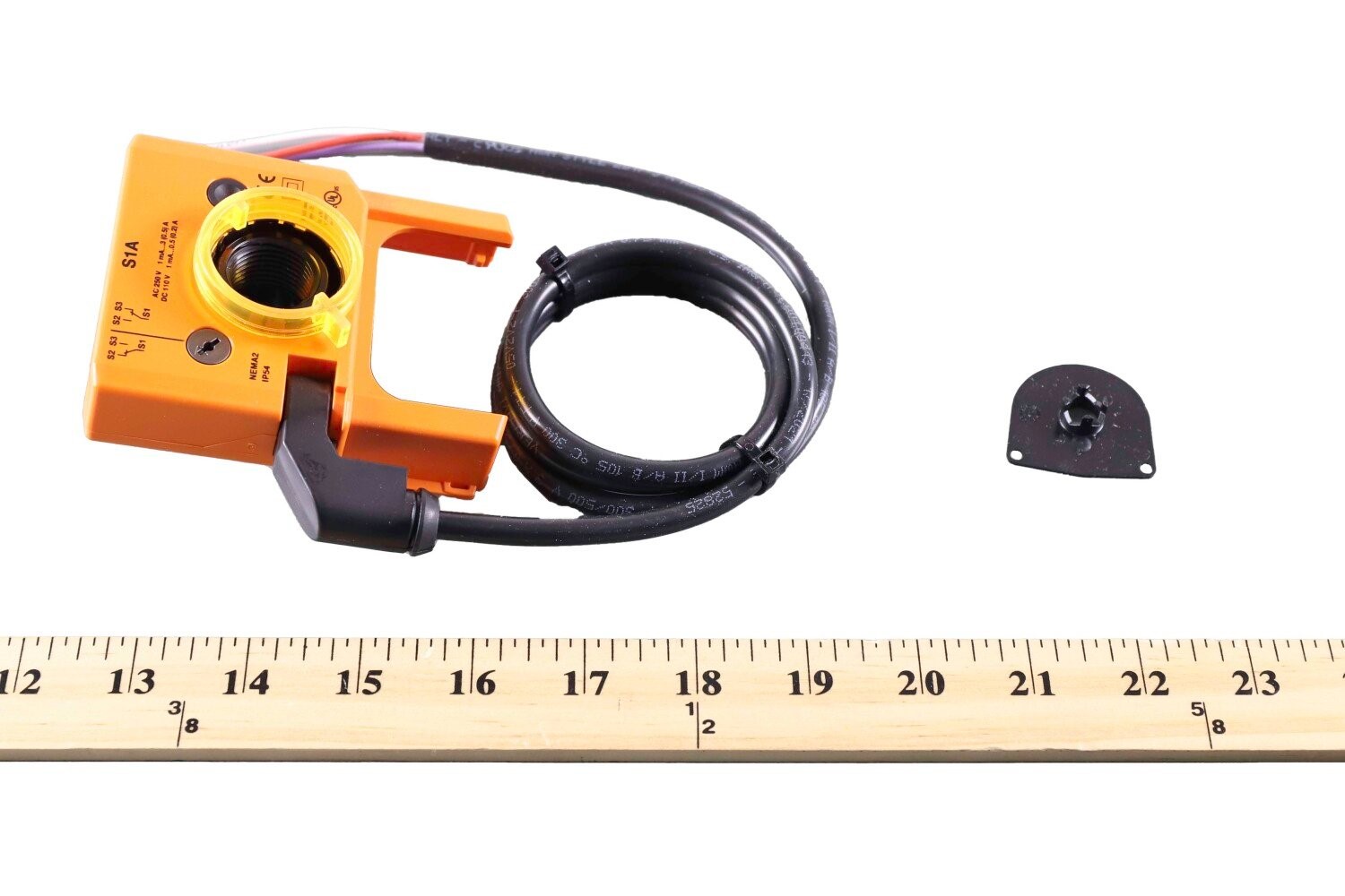 Belimo S1A auxiliary switch with ruler for dimensions